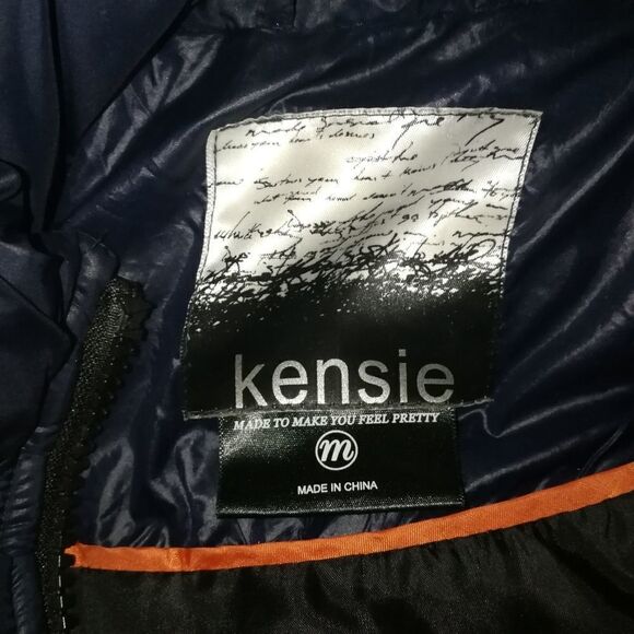 KENSIE Dark Blue Down Large Faux Fur Hooded Puffer Winter Coat Size Medium - Picture 13 of 15